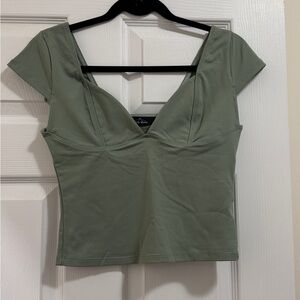 Olive Green Fitted V-Neck Crop Top - Unknown Brand